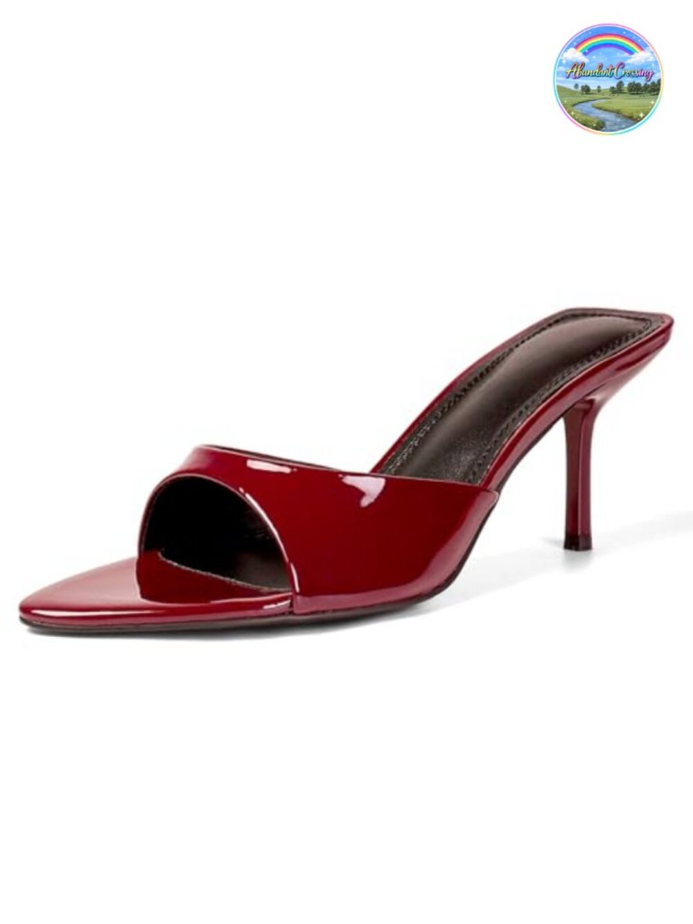 QIV Kitten Heel Mule Sandals Pointed Open Toe Faux Leather